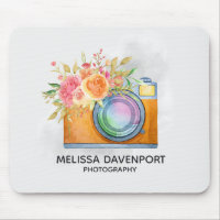 Boho Orange Camera & Floral Bouquet Watercolor