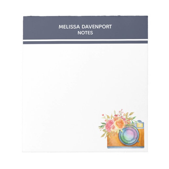 Boho Orange Camera & Floral Bouquet Watercolor Notepad (Front)