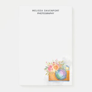 Boho Orange Camera & Floral Bouquet Watercolor Post-it Notes