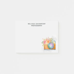 Boho Orange Camera & Floral Bouquet Watercolor Post-it Notes