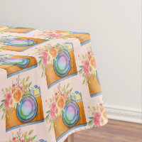 Boho Orange Camera & Flowers Watercolor Pattern