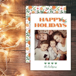 Boho Orange Citrus Happy Holidays Photo Holiday Card