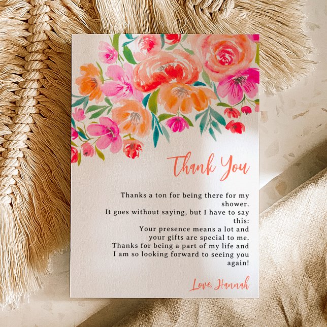 Boho orange floral wildflowers bridal  shower thank you card (Boho orange floral wildflowers bridal shower thank you card)