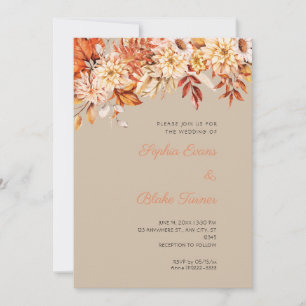 Boho Orange Floral Winter Dark Vanilla Wedding Invitation