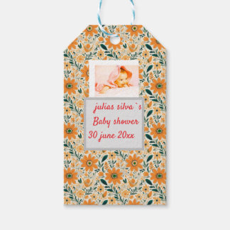 boho orange flowers baby shower aper Napkin Gift Tags