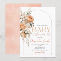 Boho Orange Flowers Girl Baby Shower Pampas Grass