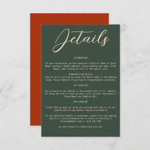 Boho Orange Green Wedding Details Qr Code Simple Enclosure Card