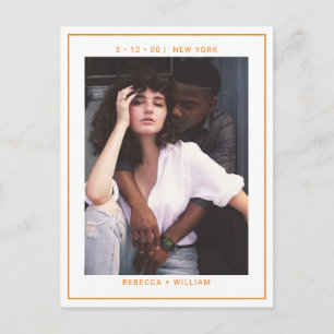 Boho Orange Photo Wedding Save the Date Invitation Postcard