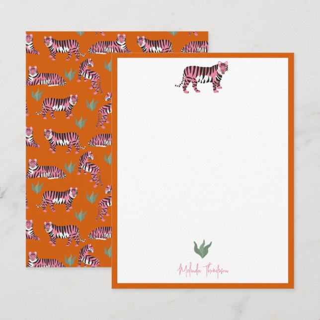 Boho Orange Pink Jungle Tiger Script Card (Front/Back)