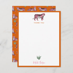 Boho Orange Pink Jungle Tiger Script Card