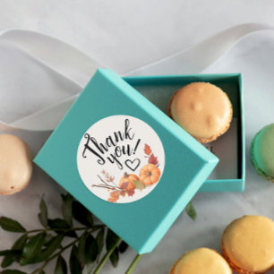 Boho Orange Pumpkin Thank You Autumn Watercolor Classic Round Sticker