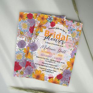 Boho Orange Red Purple Garden Floral Bridal Shower Invitation
