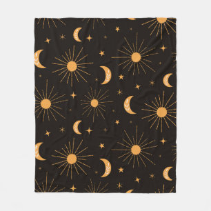 Boho orange sun and moon pattern    fleece blanket