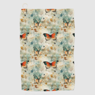 Boho Orange Teal Butterfly Wildflower Painterly Golf Towel