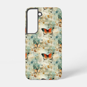 Boho Orange Teal Butterfly Wildflower Painterly Samsung Galaxy Case