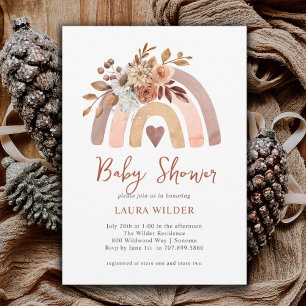 Boho Orange Terracotta Watercolor Rainbow Invitation