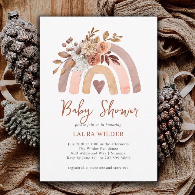 Boho Orange Terracotta Watercolor Rainbow Invitation (Creator Uploaded)