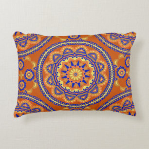 Boho Orange Tile Design Decorative Cushion