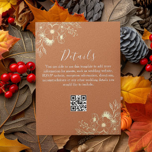 Boho Orange Wedding Details QR Code Enclosure Card