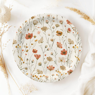 Boho Orange Wildflower Baby in Bloom Baby Shower Paper Plate
