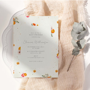 Boho Orange Wildflower Floral Baby Sprinkle Shower Invitation