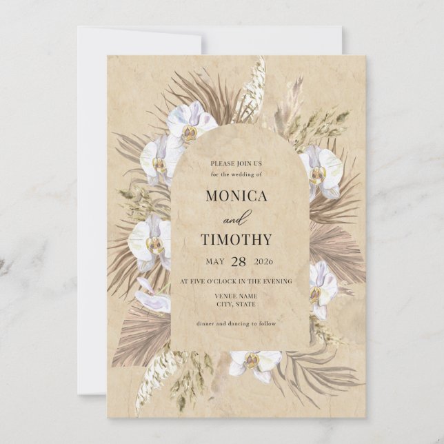 Boho Orchid Floral Wedding  Invitation (Front)