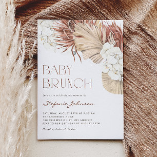Boho Orchids and Dried Palm Leaves Baby Brunch Invitation