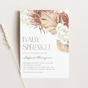 Boho Orchids and Dried Palm Leaves Baby Sprinkle Invitation