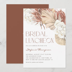Boho Orchids and Dried Palm Leaves Bridal Luncheon Invitation