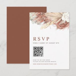 Boho Orchids and Dried Palm Leaves Wedding QR Code RSVP Card