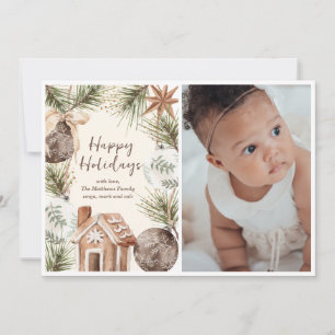 Boho Ornament Surround Flat Holiday Card