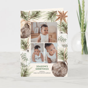 Boho Ornaments and Pines Surround Holiday Card
