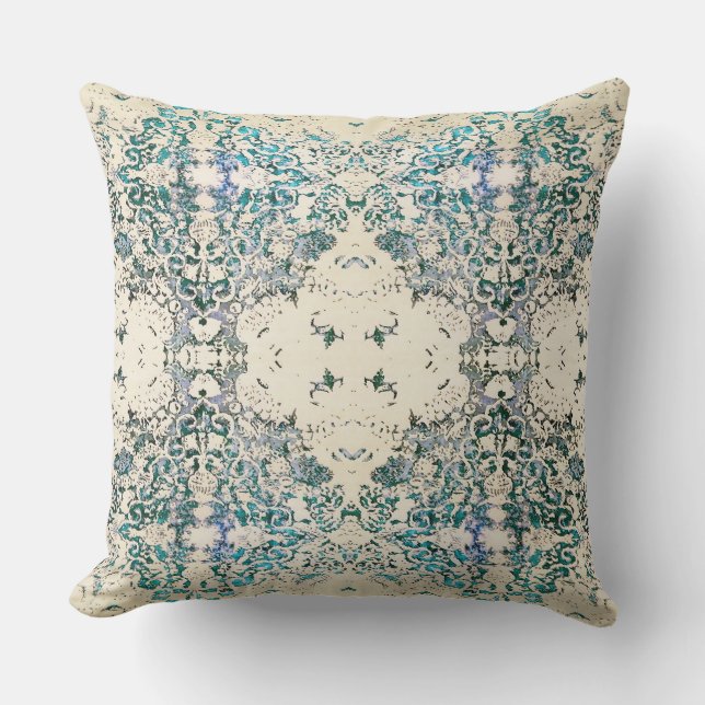 Boho Ornate Fancy India Blue Bohemian Pillow (Front)