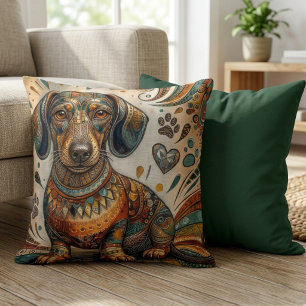 Boho Ornate Mosaic Dachshund Wiener Dog Cushion