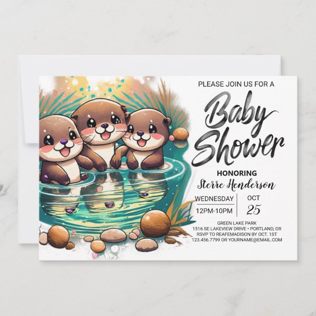 Boho Otter Adventure Baby Shower Invitation (Front)