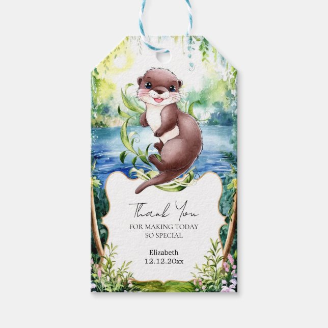 Boho Otter Baby Shower Gift Tags (Front)