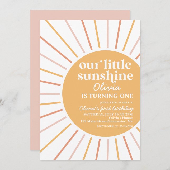 boho our little sunshine birthday invitation (Front/Back)
