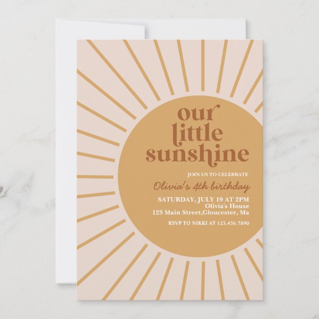 boho our little sunshine birthday invitation (Front)