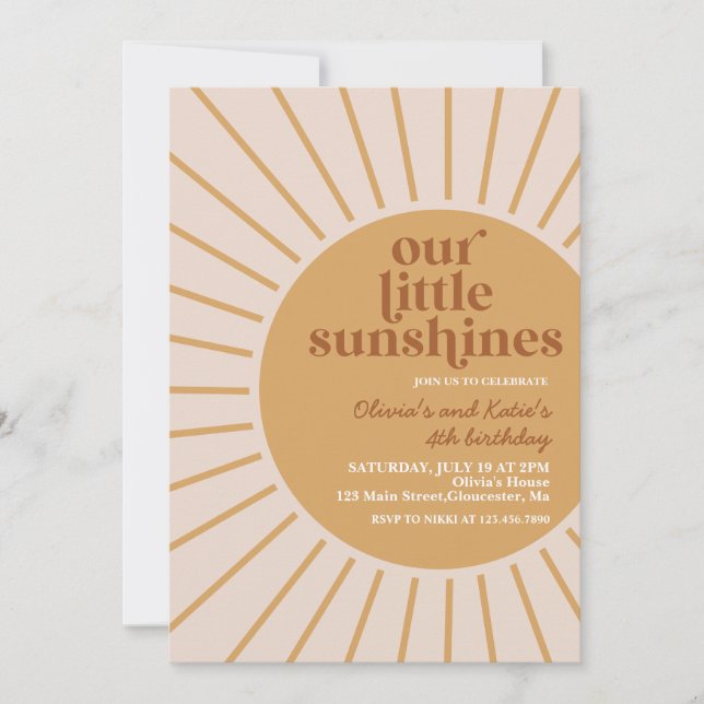 boho our little sunshines birthday invitation (Front)