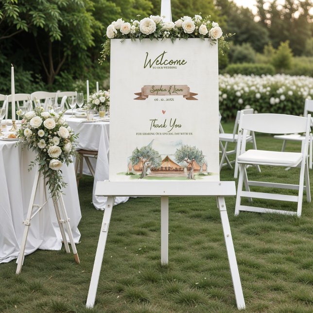 Boho Outdoor Tent Rustic Wedding Welcome Poster ( Boho Outdoor Tent Wedding Welcome Sign | Rustic Watercolor Camp Wedding Welcome Poster Sign)