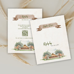Boho Outdoor Tent Wedding RSVP Card with QR Code