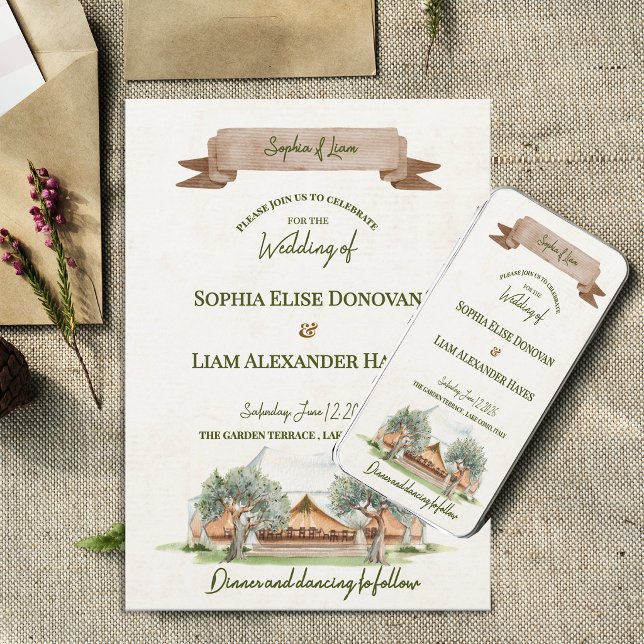 Boho Outdoor Watercolor Tent Camp Rustic Wedding Invitation (Boho Outdoor Tent Wedding Invitation | Rustic Elegant Watercolor Camp Wedding Invite)