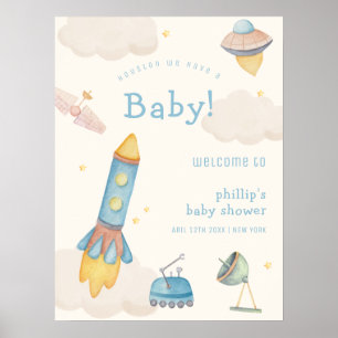 Boho Outer Space Rocket Boy Baby Shower Welcome Poster