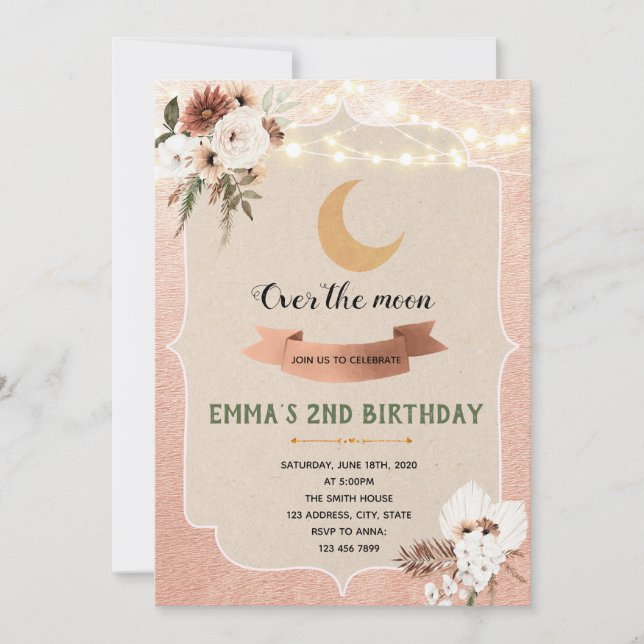 Boho over the moon invitation (Front)