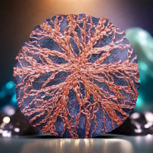 Boho oversized burnt orange indigo embroidery round cushion