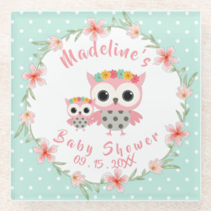 Boho Owl Baby Shower Glass Coaster