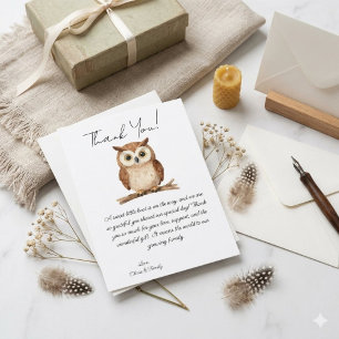 Boho Owl Woodland Baby Shower Thank You Card