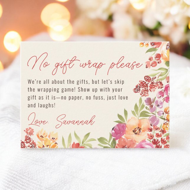 Boho Painted Floral No Gift Wrap Bridal Shower  Enclosure Card (Boho Painted Floral No Gift Wrap Bridal Shower Enclosure Card)