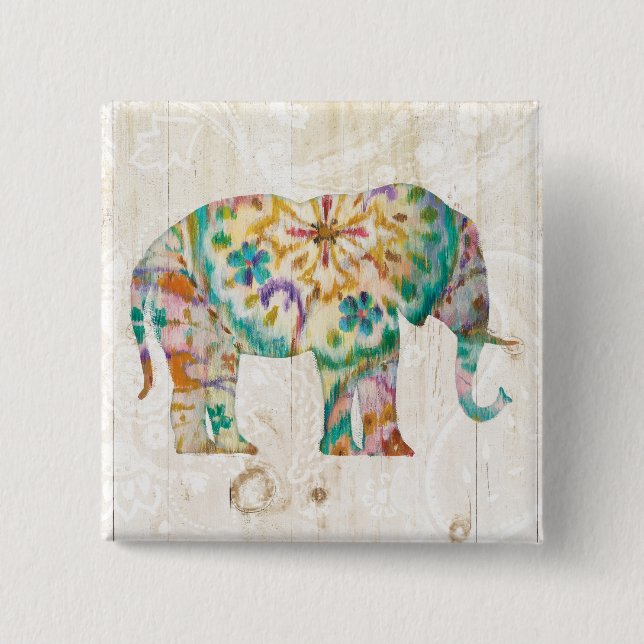 Boho Paisley Elephant I 15 Cm Square Badge (Front)