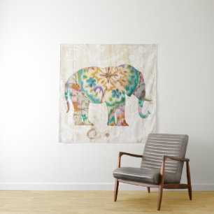 Boho Paisley Elephant I Tapestry